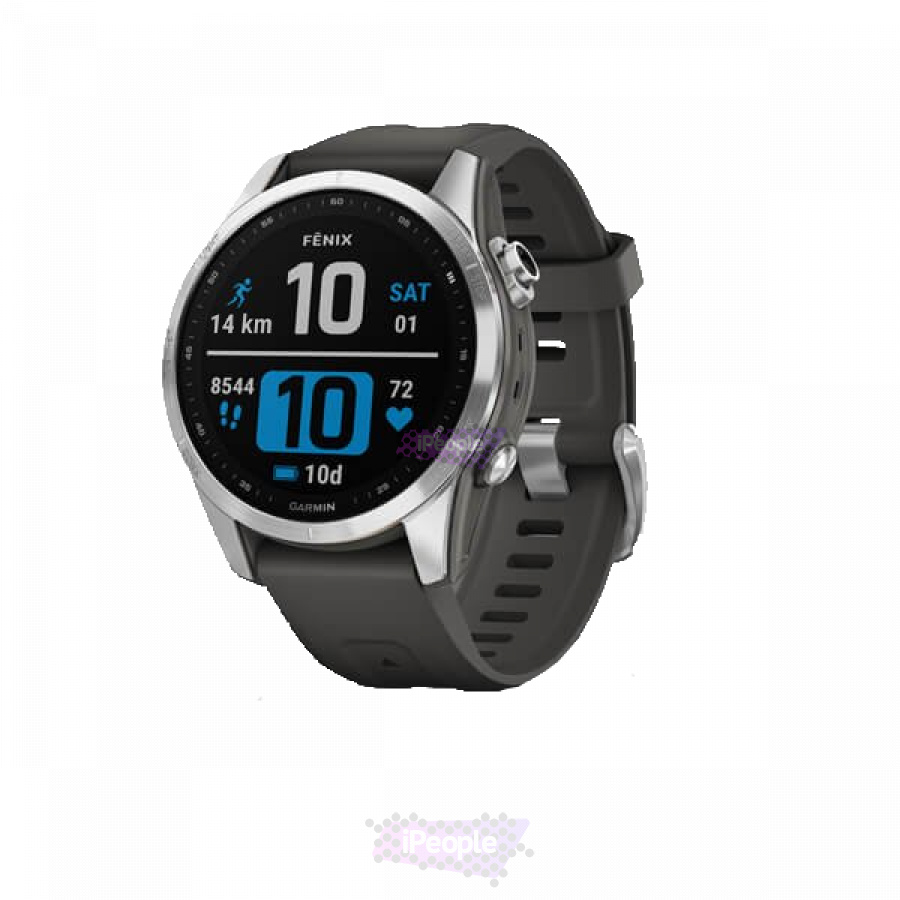 Фото Купить Умные часы Garmin Fenix 7s серебристый с графитовым силиконовым ремешком (010-02539-01) по низкой цене в Москве