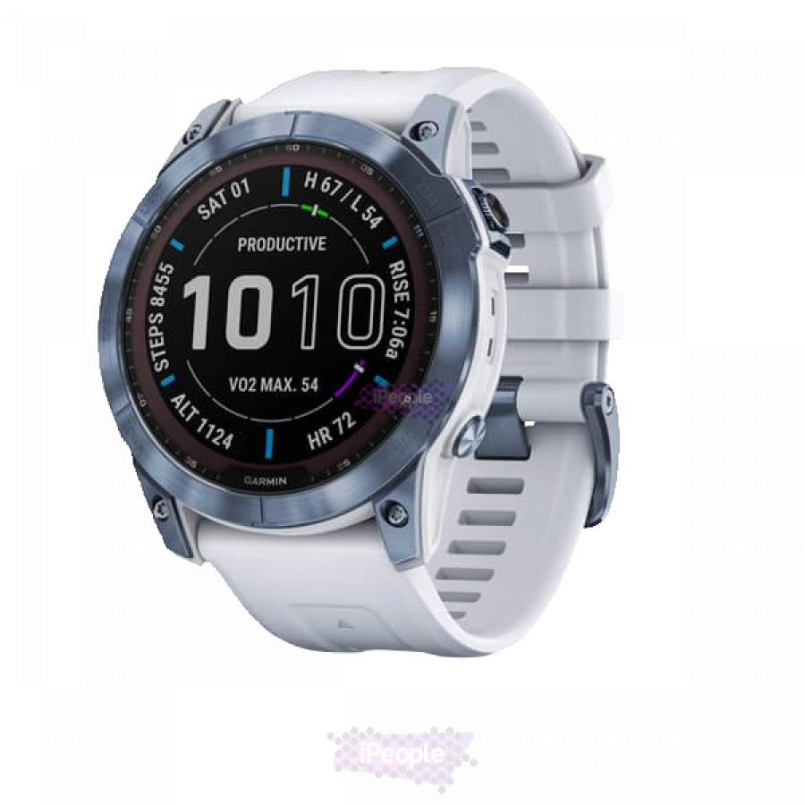 Фото Купить Умные часы Garmin Fenix 7X Sapphire Solar титановый синий минерал с белым ремешком по низкой цене в Москве
