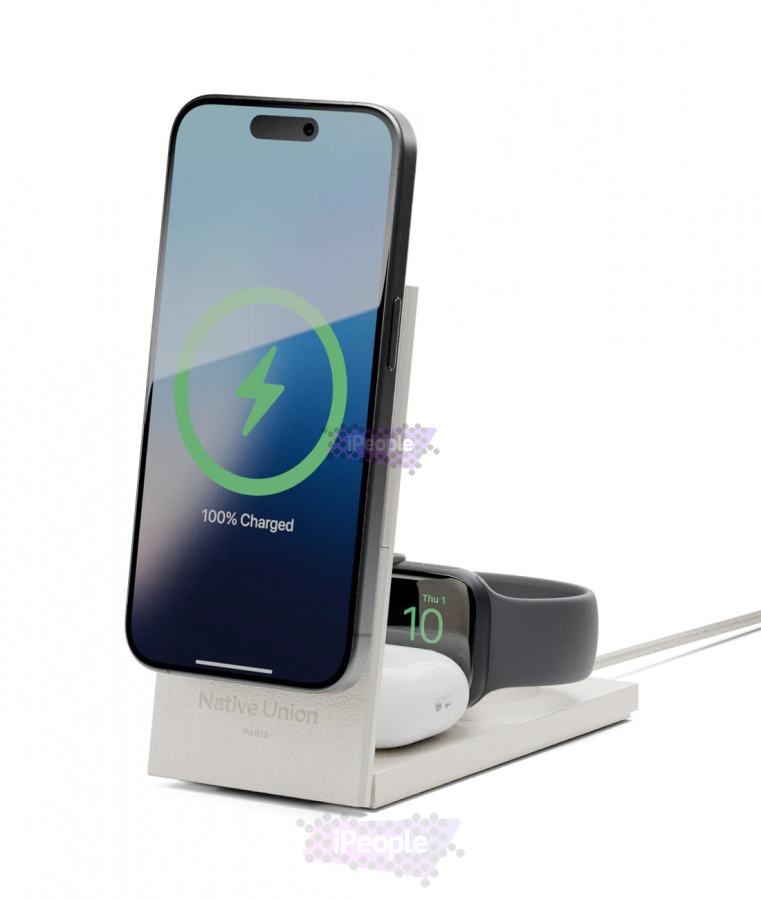 Фото Купить Беспроводная зарядка Native Union Rise 3-in-1 Magnetic Wireless Charger (Sandstone) по низкой цене в Москве