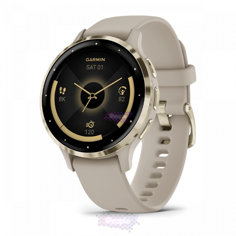 Фото Купить Умные часы Garmin Venu 3S Soft gold stainless steel bezel with French grey silicone band (010-02785-02) по низкой цене в Москве