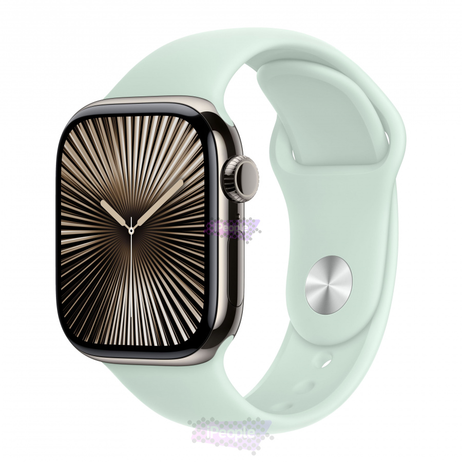 Фото Купить Apple Watch Series 10 <br>42 мм Titanium «Natural» Спортивный ремешок M/L «Aquamarine» GPS + Cellular по низкой цене в Москве